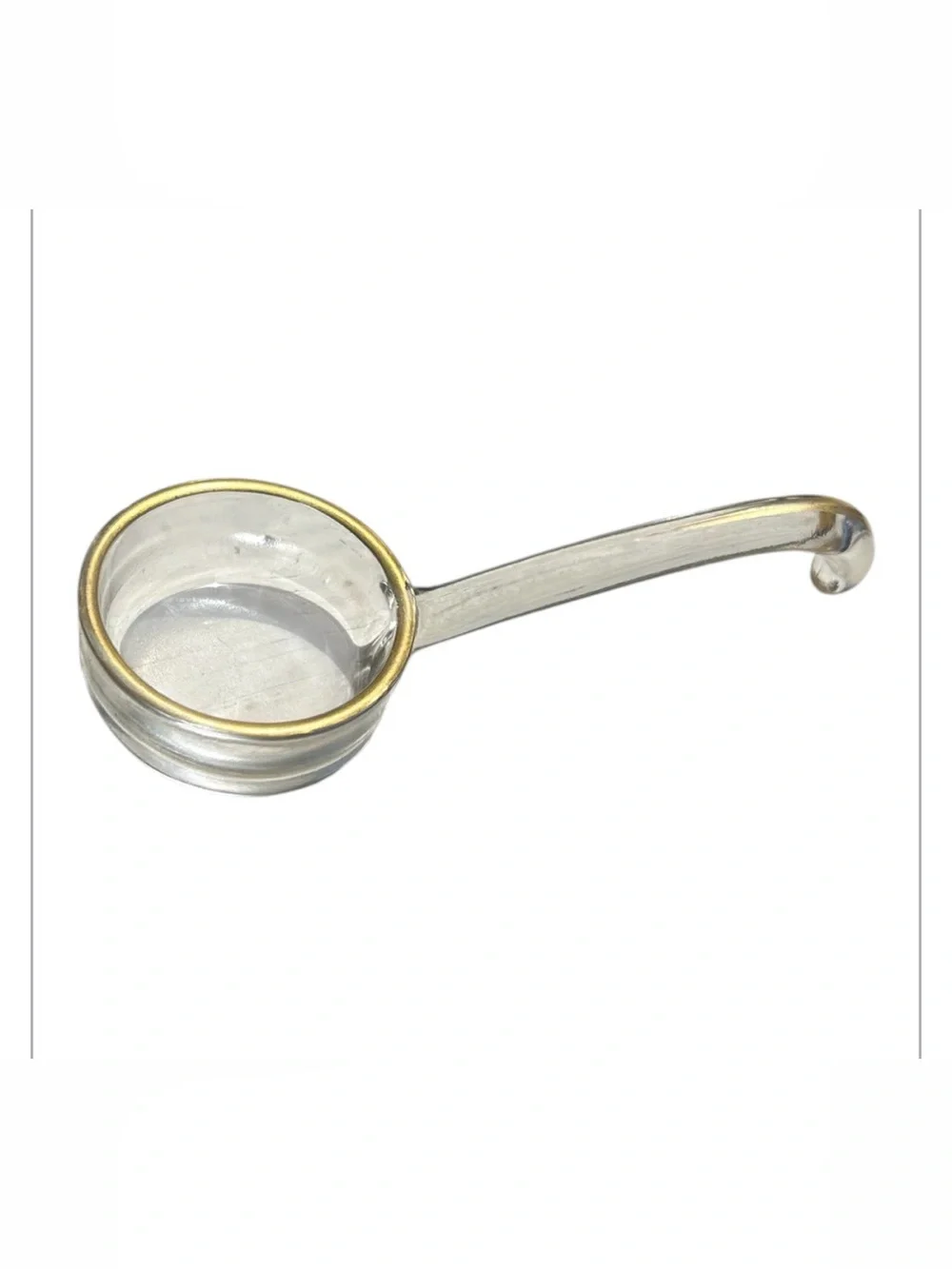 Vintage Glass Mayo Ladle Gold Trim Punch Bowl Spoon MCM Condiment Server